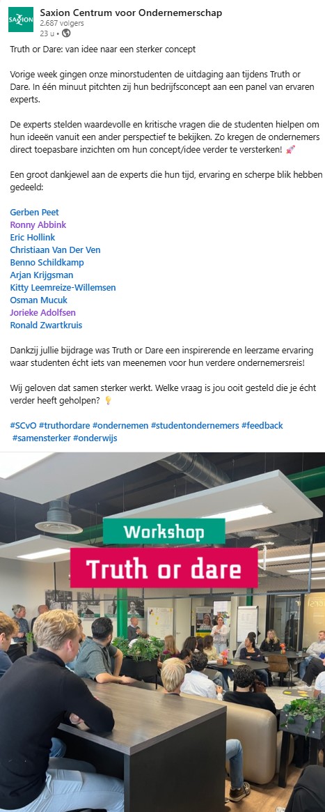 Afbeelding bij Hogeschool Saxion: Truth or Dare: van idee naar een sterker concept